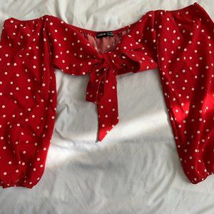 Shein S front wrap long puffy sleeve polka dot top